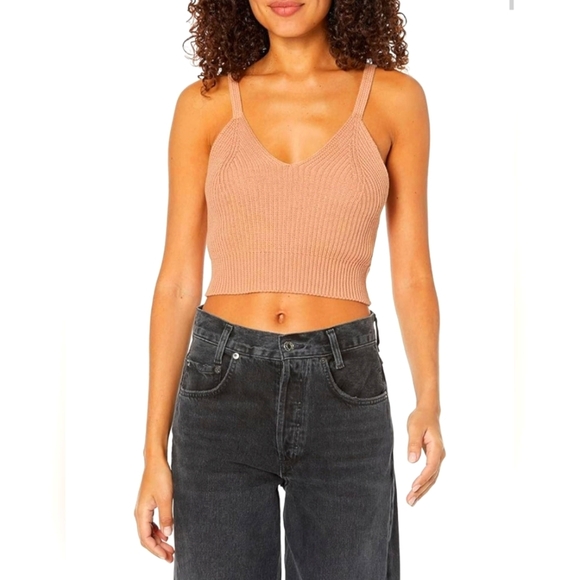 A/X Armani Exchange Organic Cotton  Summer Knit Top Spagetti Straps Crop Brown M - Picture 1 of 10